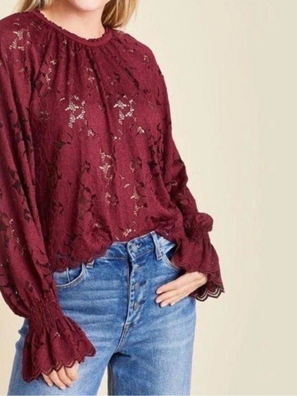 Free People Olivia Lace Bohemian Burgundy Top - Size Large